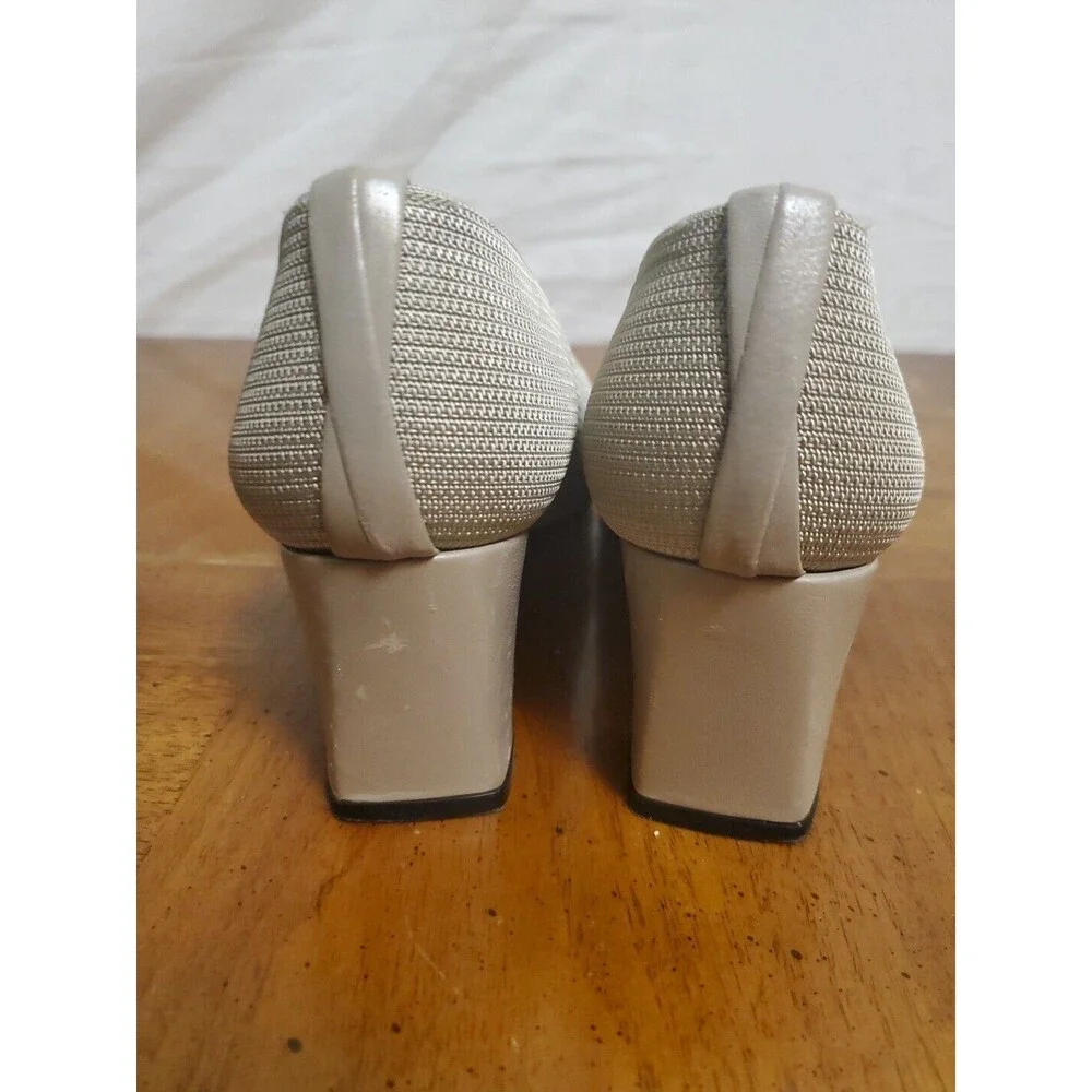Stuart Weitzman Gold Woven Square Toe Block Heels Shoes Pumps Size 6.5B